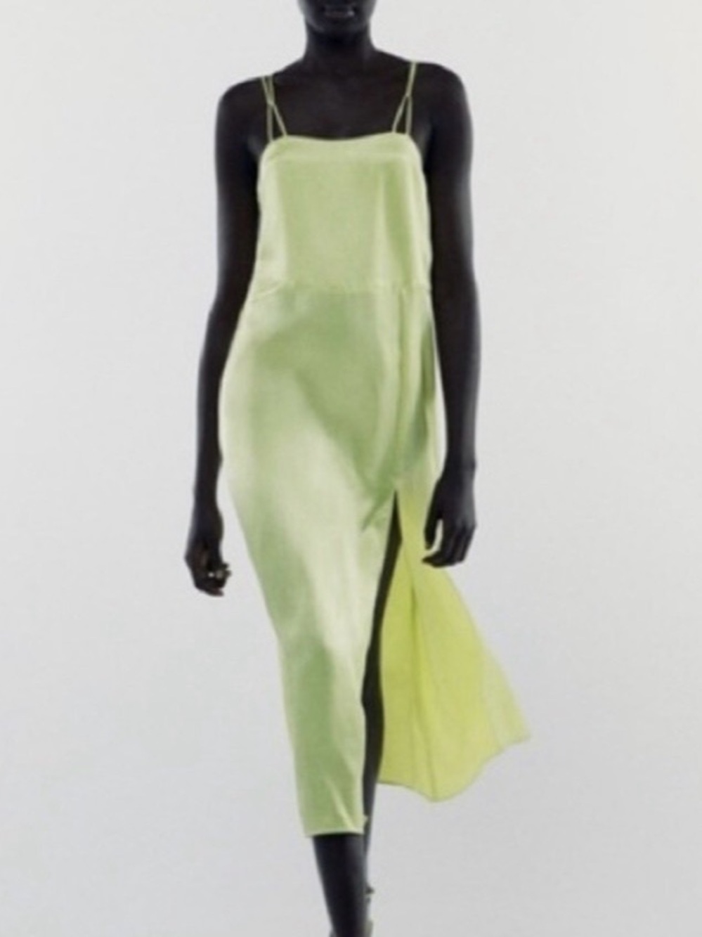 Zara Satin Slip Midi Dress in Lime Green